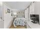 Charming bedroom with beach themed comforter and white furnishings at 6001-T3 S Kings Hwy., Myrtle Beach, SC 29575
