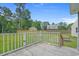 Wooden deck overlooks spacious backyard with white railing and staircase at 124 Wicklow Way, Pawleys Island, SC 29585