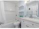Clean bathroom featuring a shower-tub combo, and a mirror over the vanity with great lighting at 2710 S Ocean Blvd. # 402, Myrtle Beach, SC 29577