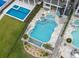 Aerial view of the in-ground pool and jacuzzi with ample room for entertaining friends and Gathering at 433 Saint Julian Ln., Myrtle Beach, SC 29579