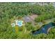 Aerial view of community pool, tennis courts, parking, and surrounding trees at 562 Blue Stem Dr. # 54-F, Pawleys Island, SC 29585