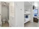 View of bathroom and bunk beds, featuring comfortable bedding at 5905 S Kings Highway # 1206-C, Myrtle Beach, SC 29575