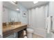 Bathroom featuring a granite vanity, mirror, and a shower and tub combination at 6900 N Ocean Blvd. # 915, Myrtle Beach, SC 29572