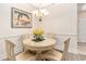 Dining area with a chandelier and a view of palm tree artwork hanging above the table at 2180 Waterview Dr. # 1036, North Myrtle Beach, SC 29582
