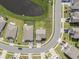 An aerial view shows the well-maintained backyard, pond, and proximity to neighborhood amenities at 2989 Skylar Dr., Myrtle Beach, SC 29577
