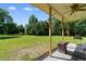 Inviting covered patio area with a fire pit, ideal for relaxing and grilling at 308 Old Stage Rd., Mullins, SC 29574