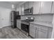Modern kitchen with stainless steel appliances, granite countertops and grey cabinetry at 506 Hogwart Ln., Longs, SC 29568