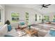 Staged living room featuring large windows, contemporary furniture, and stylish decor at 5074 Cowart Ct., Murrells Inlet, SC 29576