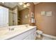 Well-appointed bathroom with double sinks, a framed mirror, and a glass-enclosed shower for a modern feel at 6095 Catalina Dr. # 714, North Myrtle Beach, SC 29582