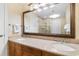Bathroom with double sink vanity, large mirror, and walk-in shower at 8121 Amalfi Pl. # 4-1006, Myrtle Beach, SC 29572