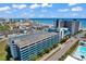 Breathtaking aerial view of Landmark Resort near the ocean, showcasing the building and surrounding beach at 1501 S Ocean Blvd. # 1422, Myrtle Beach, SC 29577