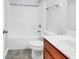 Bathroom featuring a standard white toilet, shower/tub combo, and vanity with a wood-stained cabinet at 1636 Stuart Square Circle, Myrtle Beach, SC 29577