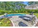 Backyard pool area with lounge chairs, landscaping, and clear blue skies at 1662 Westminster Dr., Myrtle Beach, SC 29577