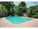Outdoor pool area with clear blue water, surrounded by mature trees and safety equipment at 223 Maison Dr. # 14D, Myrtle Beach, SC 29572