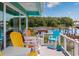 Relax on the deck with views of the waterway, lush trees, and colorful Adirondack chairs at 4534 Landing Rd., Little River, SC 29566