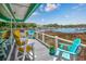 Inviting deck overlooking the water with colorful Adirondack chairs and views of the Intracoastal Waterway at 4534 Landing Rd., Little River, SC 29566