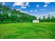 Spacious backyard with a storage shed, playground, and lush green grass, perfect for outdoor fun at 101 Karlie Ln., Aynor, SC 29511
