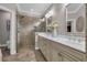 Modern bathroom features glass shower and double sink vanity at 124 Turtle Creek Dr., Pawleys Island, SC 29585