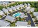An aerial view of the neighborhood highlighting the community pool, landscaping, and well-planned layout at 1413 Cottage Cove Circle, North Myrtle Beach, SC 29582