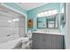 Stylishly updated bathroom with a shower and vanity at 1663 Harbor Dr., North Myrtle Beach, SC 29582
