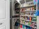 Walk-in pantry with stainless steel washer and dryer and lots of shelving for storage at 1663 Harbor Dr., North Myrtle Beach, SC 29582