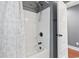 Shower/tub combination features white subway tiles, a shower curtain, and a new shower head at 250 Penn Circle, Galivants Ferry, SC 29544