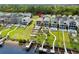 Aerial view of waterfront homes with backyard pools and private boat docks on the waterway at 337 St. Julian Ln., Myrtle Beach, SC 29579
