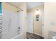 Bright bathroom featuring a shower, hardwood floors, and beach-themed decor at 6001- P16A S Kings Highway, Myrtle Beach, SC 29575
