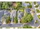 An aerial view shows the layout of the homes and neighborhood at 1208 Trisail Ln, North Myrtle Beach, SC 29582