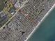 Map of area with an arrow and distance showing the proximity to the beach at 1331 Bermuda Ct., Surfside Beach, SC 29575