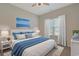 Bright bedroom featuring a ceiling fan, plush bedding, and a calming ocean-themed art piece at 184 Sea Shell Dr. # 12, Murrells Inlet, SC 29576
