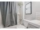 Bathroom featuring shower with curtain, toilet and modern vanity at 1930 Lake View Circle, Myrtle Beach, SC 29575