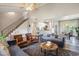 Living room with staircase, high ceilings, and open view to kitchen and dining room at 1930 Lake View Circle, Myrtle Beach, SC 29575