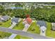 Aerial view of the charming single-Gathering home, nestled among green trees and a tranquil neighborhood at 221 Tibton Circle, Myrtle Beach, SC 29588