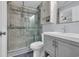 Bathroom with a glass-enclosed shower, modern sink, and contemporary finishes at 35 Easter Lilly Ct., Murrells Inlet, SC 29576
