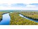 Scenic aerial view of the river winding through lush forest, highlighting the property's natural surroundings at 35 Easter Lilly Ct., Murrells Inlet, SC 29576