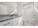 Bathroom featuring tiled floor, granite countertop, toilet and shower at 369 Log Cabin Rd., Loris, SC 29569