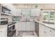Well-lit kitchen with white cabinets, stainless steel appliances, and granite countertops with tile backsplash at 503 N 20Th Ave. N # 41D, North Myrtle Beach, SC 29582