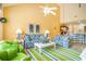 Bright living room boasts high ceilings, floral sofas, and a striped rug at 6172 Catalina Dr. # 414H, North Myrtle Beach, SC 29582