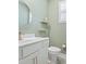 The bathroom offers a modern sink, toilet, round mirror, and stylish wall shelves for storage at 2554 Dogwood Rd., Longs, SC 29568