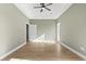 Bright and airy bedroom with trey ceilings and a modern ceiling fan, lots of natural light at 2715 Wood Creek Ln., Conway, SC 29527