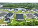This aerial view shows a neighborhood surrounding a tranquil lake with a fountain at 346 High Falls Dr., Conway, SC 29526