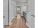 Bathroom with a walk-in shower, granite countertop, gray cabinets and wood-look flooring at 346 High Falls Dr., Conway, SC 29526