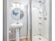 Bathroom featuring a walk-in shower and a decorative butterfly at 4201 N Ocean Blvd. # Ocean View, Myrtle Beach, SC 29572