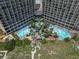 Aerial view of complex with pools and beach access, showcasing the property's prime location at 4800 S Ocean Blvd. # 920, North Myrtle Beach, SC 29582