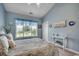 Charming bedroom with vaulted ceiling, blue accents, and a large window at 4894 Luster Leaf Circle # 403, Myrtle Beach, SC 29577