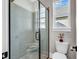 Contemporary bathroom with a black-trimmed glass enclosed shower stall at 558 Oxbow Dr., Myrtle Beach, SC 29579
