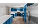 Spacious kitchen with stainless steel appliances, blue cabinets and white countertops creating a modern feel at 704 Bonnie Dr., Myrtle Beach, SC 29588