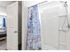 Clean bathroom with a shower featuring a stylish shower curtain at 798 Woodland Farms Circle, Aynor, SC 29511
