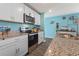 Modern kitchen with stainless steel appliances, granite countertops, white cabinets, and a stylish faucet at 798 Woodland Farms Circle, Aynor, SC 29511